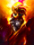 Size: 1500x1992 | Tagged: safe, artist:stdeadra, sunset shimmer, pony, unicorn, g4, :3, armor, big eyes, clothes, coat, fiery shimmer, fire, hair, looking at you, solo, sun, sunset, sunshine shimmer