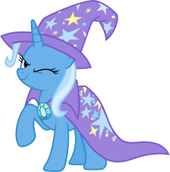 Size: 3000x3041 | Tagged: safe, artist:jeatz-axl, trixie, pony, unicorn, g4, cape, clothes, female, hat, high res, mare, one eye closed, raised hoof, simple background, solo, transparent background, trixie's cape, trixie's hat, vector, wink