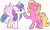 Size: 9812x5930 | Tagged: safe, artist:cirillaq, luster dawn, princess flurry heart, alicorn, pony, unicorn, g4, my little pony: friendship is magic, the last problem, absurd resolution, cutie mark, duo, duo female, eyes closed, female, mare, older, older flurry heart, open mouth, raised hoof, simple background, smiling, transparent background, underhoof