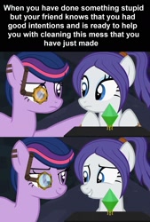 Size: 1276x1890 | Tagged: safe, artist:agrol, edit, edited screencap, editor:fluttershyisnot adoormat, screencap, rarity, twilight sparkle, pony, let's start the game, g4, cute, meme, monocle, wholesome