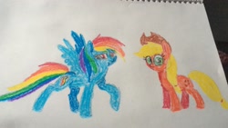 Size: 3412x1920 | Tagged: safe, artist:slamjam, applejack, rainbow dash, g4, pastel, traditional art