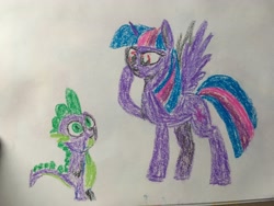 Size: 4032x3024 | Tagged: safe, artist:slamjam, spike, twilight sparkle, alicorn, pony, g4, pastel, traditional art, twilight sparkle (alicorn)