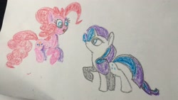 Size: 3412x1920 | Tagged: safe, artist:slamjam, pinkie pie, rarity, g4, pastel, traditional art