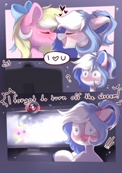 Size: 2893x4092 | Tagged: safe, artist:kebchach, oc, oc only, oc:bay breeze, oc:lynxie-nsfw, earth pony, pegasus, pony, blushing, comic, cute, dialogue, duo, embarrassed, female, lesbian, livestream, oc x oc, open mouth, shipping, speech bubble, webcam
