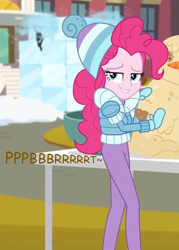 Size: 516x720 | Tagged: safe, artist:thedarkpony, edit, edited screencap, screencap, pinkie pie, blizzard or bust, equestria girls, equestria girls specials, g4, my little pony equestria girls: better together, my little pony equestria girls: holidays unwrapped, clothes, cropped, fart, female, fetish, implied messing, implied pooping, implied scat, implied sharting, onomatopoeia, pantypoop, winter outfit
