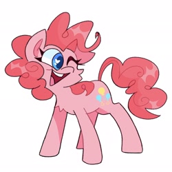 Size: 2048x2048 | Tagged: safe, artist:swirlseypop, pinkie pie, earth pony, pony, g4, cheek fluff, chest fluff, colored pupils, cute, diapinkes, female, heart eyes, high res, mare, one eye closed, open mouth, open smile, simple background, smiling, solo, white background, wingding eyes, wink