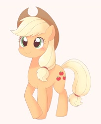 Size: 1674x2048 | Tagged: dead source, safe, artist:ginmaruxx, applejack, earth pony, pony, g4, blushing, cowboy hat, cream background, cute, female, hat, jackabetes, mare, redraw, simple background, solo