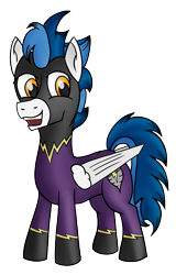 Size: 825x1292 | Tagged: safe, artist:whirlwindflux, oc, oc only, oc:whirlwind flux, pegasus, pony, 2021 community collab, derpibooru community collaboration, clothes, costume, digital art, male, shadowbolts, shadowbolts costume, simple background, solo, stallion, transparent background