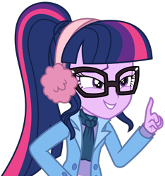 Size: 2938x3138 | Tagged: safe, artist:sketchmcreations, sci-twi, twilight sparkle, equestria girls, equestria girls series, g4, holidays unwrapped, winter break-in, spoiler:eqg series (season 2), clothes, coat, earmuffs, female, high res, raised eyebrow, raised finger, scarf, simple background, smiling, smirk, solo, transparent background, vector, winter outfit