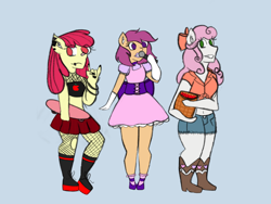 Size: 2048x1536 | Tagged: source needed, safe, artist:mintymelody, apple bloom, scootaloo, sweetie belle, equestria girls, g4, cutie mark crusaders, piercing
