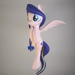 Size: 1024x1024 | Tagged: safe, artist:mraagh, oc, oc only, oc:azure serenity, pegasus, pony, 3d, 3d print, blender, bow, braid, commission, cute, cutie mark, eyes open, female, figure, figurine, floating, flying, hair bow, happy, irl, long mane, long tail, mare, multicolored hair, multicolored mane, painted, photo, pink coat, purple mane, simple background, solo, spread wings, statue, turquoise eyes, wavy tail, wings