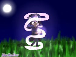 Size: 1440x1080 | Tagged: safe, artist:estellastaryt, oc, oc only, oc:little star, human, clothes, converse, dark skin, female, glowing hands, grass, humanized, shoes, solo