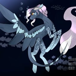 Size: 1080x1080 | Tagged: safe, artist:laurawithacat, oc, oc only, oc:moon shadow, pegasus, pony, flying, leonine tail, looking back, pegasus oc, rearing, solo, tattoo, wings
