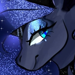 Size: 360x360 | Tagged: safe, artist:laurawithacat, princess luna, alicorn, pony, g4, alternate design, bust, cropped, ethereal mane, eyelashes, female, makeup, mare, solo, starry mane