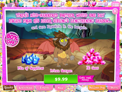 Size: 2048x1536 | Tagged: safe, gameloft, scorpan, sweetie belle, gargoyle, g4, advertisement, costs real money, cute, diascorpes, gem, implied lord tirek, introduction card, sale, sapphire, younger