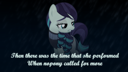 Size: 1920x1080 | Tagged: safe, artist:jhayarr23, editor:grapefruitface, coloratura, pony, g4, clothes, crying, dark, genesis, rain, sad, song reference, teary eyes, wallpaper