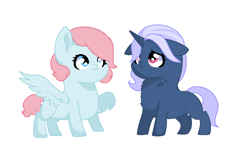 Size: 960x556 | Tagged: safe, artist:clarity83, oc, oc only, oc:fairy floss, oc:patty cake, pegasus, pony, unicorn, blank flank, cute, duo, female, filly, foal, offspring, parent:pinkie pie, parent:pokey pierce, parents:pokeypie, siblings, simple background, sisters, white background