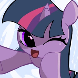 Size: 768x768 | Tagged: safe, artist:tomizawa96, twilight sparkle, pony, g4, one eye closed, open mouth, solo, wink