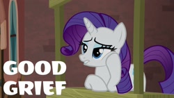 Size: 1920x1080 | Tagged: safe, edit, edited screencap, editor:quoterific, screencap, rarity, pony, unicorn, g4, made in manehattan, charlie brown, female, good grief, lip bite, reference, solo