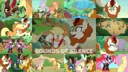 Size: 1972x1110 | Tagged: safe, edit, edited screencap, editor:quoterific, screencap, applejack, autumn afternoon, autumn blaze, cinder glow, fern flare, fluttershy, forest fall, maple brown, pumpkin smoke, rain shine, sparkling brook, spring glow, summer flare, winter flame, earth pony, kirin, nirik, pegasus, pony, g4, sounds of silence, angry, applejack's hat, bipedal, cowboy hat, glowing eyes, gritted teeth, hat, magic, magic aura, messy mane, open mouth
