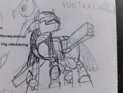 Size: 4128x3096 | Tagged: safe, artist:equestrian, pony, robot, robot pony, gun, weapon