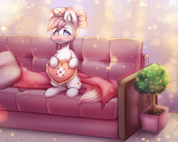 Size: 2500x2000 | Tagged: safe, artist:zefirka, nurse redheart, earth pony, pony, g4, chest fluff, couch, cute, cutie mark, hat, heartabetes, high res, nurse hat, pillow, tail, weapons-grade cute