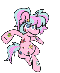 Size: 1298x1578 | Tagged: source needed, safe, artist:threetwotwo32232, oc, oc only, oc:glitter sticker, earth pony, ogre, pikachu, pony, starfish, animated, dancing, female, gif, kazoo, kirby, kirby (series), looking at you, male, mare, musical instrument, patrick star, pokémon, roller skates, shrek, shrek (character), solo, spongebob squarepants, sticker, surprised pikachu, ಠ ಠ