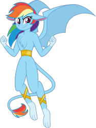 Size: 3008x4000 | Tagged: safe, artist:orin331, rainbow dash, gargoyle, anthro, series:creature-verse, g4, chest fluff, commission, female, jewelry, regalia, show accurate, simple background, solo, species swap