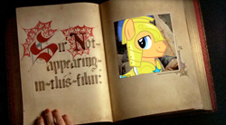 Size: 2000x1103 | Tagged: safe, edit, edited screencap, editor:ciaran, screencap, flash sentry, human, pegasus, pony, g4, armor, blackletter, book, hand, helmet, irl, irl human, looking at you, male, monty python, monty python and the holy grail, photo, royal guard, sir not appearing in this film, solo, stallion