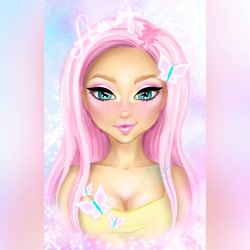 Size: 1080x1080 | Tagged: safe, artist:artisticallymichelle, fluttershy, human, g4, breasts, bust, cleavage, clothes, eyelashes, female, humanized, makeup, smiling