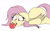 Size: 1124x688 | Tagged: safe, artist:blitzyflair, fluttershy, bat pony, pony, g4, apple, bat ponified, eyelashes, face down ass up, fangs, female, flutterbat, food, licking, looking at something, lying down, mare, open mouth, race swap, simple background, solo, tongue out, white background