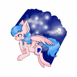 Size: 640x640 | Tagged: safe, artist:cinnavee, oc, oc only, pegasus, pony, ear fluff, flying, night, pegasus oc, simple background, solo, stars, thinking, white background, wings