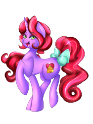 Size: 2400x3200 | Tagged: safe, artist:kittykeifer, editor:huniebuns, oc, oc only, oc:lovely belle, pony, unicorn, bow, female, high res, looking at you, mare, open mouth, solo, tail bow