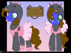 Size: 2048x1530 | Tagged: safe, artist:elberas, oc, oc:silly scribe, earth pony, hippopotamus, pony, :p, animal costume, ballerina, ballet, clothes, costume, crossdressing, cute, male, ocbetes, sign, silly, silly pony, tongue out, tutu