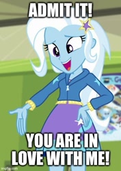 Size: 425x600 | Tagged: safe, edit, edited screencap, screencap, trixie, equestria girls, equestria girls specials, g4, my little pony equestria girls: better together, my little pony equestria girls: forgotten friendship, caption, hand on hip, image macro, imgflip, shitposting, text