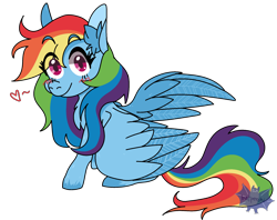 Size: 2244x1775 | Tagged: safe, artist:batperchi, rainbow dash, pegasus, pony, g4, alternate hairstyle, blushing, chest fluff, cute, dashabetes, double mane, ear fluff, heart, requested art, simple background, solo, transparent background