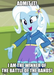 Size: 500x699 | Tagged: safe, edit, edited screencap, screencap, trixie, equestria girls, equestria girls series, forgotten friendship, g4, my little pony equestria girls: rainbow rocks, battle of the bands, caption, hand on hip, image macro, reference, shitposting, text