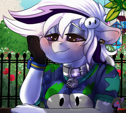Size: 2408x2160 | Tagged: safe, artist:brainiac, derpibooru exclusive, oc, oc only, oc:whiskey lullaby, cat, cat pony, original species, anthro, blushing, collar, day dreaming, fall guys, female, mare, practice, solo