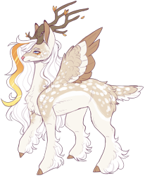 Size: 1717x2080 | Tagged: safe, artist:sleepy-nova, oc, oc only, deer, deer pony, original species, peryton, colored wings, male, multicolored wings, simple background, solo, transparent background, unshorn fetlocks, wings