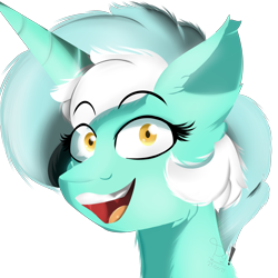 Size: 2800x2800 | Tagged: safe, artist:diamondgreenanimat0, lyra heartstrings, pony, unicorn, g4, background removed, brown eyes, bust, collaboration, eye, eyes, happy, high res, portrait, shadow, snout, teeth, watching, white hair