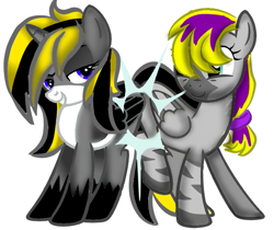 Size: 729x613 | Tagged: safe, artist:juliet-gwolf18, oc, oc only, oc:juliet, pegasus, pony, butt bump, duo, eyelashes, female, hoof shoes, horn, mare, pale belly, pegasus oc, simple background, smiling, smirk, white background, wings