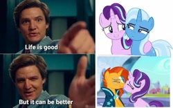 Size: 700x438 | Tagged: safe, starlight glimmer, sunburst, trixie, g4, female, lesbian, life is good but it can be better, male, maxwell lord, meme, ship:starburst, ship:startrix, shipping, straight, wonder woman 1984