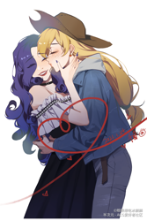 Size: 1870x2793 | Tagged: dead source, safe, artist:xieyanbbb, applejack, rarity, human, g4, eyes closed, female, freckles, humanized, kissing, lesbian, nail polish, ship:rarijack, shipping, simple background, white background