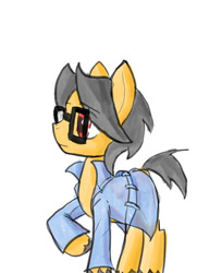 Size: 540x662 | Tagged: safe, artist:a.s.e, oc, oc only, oc:a.s.e, earth pony, pony, clothes, eyebrows, eyebrows visible through hair, glasses, male, raised hoof, raised tail, simple background, solo, stallion, tail, trenchcoat, unshorn fetlocks, white background