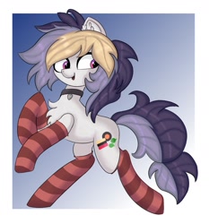 Size: 1432x1536 | Tagged: safe, artist:stargrid, oc, oc only, oc:liquorice sweet, earth pony, pony, clothes, female, mare, socks, solo, striped socks