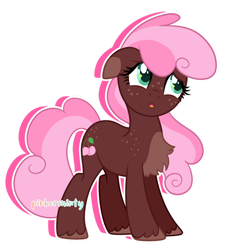 Size: 1024x1105 | Tagged: safe, artist:mint-light, artist:pinkerminty, oc, oc only, oc:cherry twirl, earth pony, pony, base used, chest fluff, female, floppy ears, freckles, mare, offspring, outline, parent:big macintosh, parent:cheerilee, parents:cheerimac, simple background, solo, transparent background, unshorn fetlocks, watermark