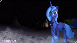 Size: 3840x2160 | Tagged: safe, artist:steamyart, princess luna, alicorn, pony, g4, 3d, high res, looking at you, moon, s1 luna, solo, source filmmaker, space, stars