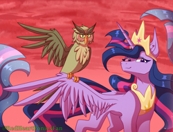 Size: 3378x2580 | Tagged: safe, artist:redheartponiesfan, owlowiscious, twilight sparkle, alicorn, bird, owl, pony, g4, the last problem, high res, older, older twilight, older twilight sparkle (alicorn), princess twilight 2.0, twilight sparkle (alicorn)