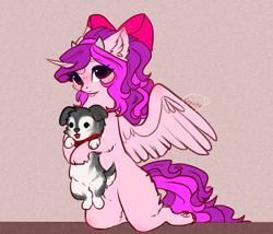 Size: 2242x1917 | Tagged: safe, artist:krissstudios, oc, oc only, alicorn, dog, pony, bow, female, hair bow, mare, solo