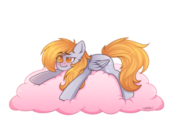 Size: 1013x788 | Tagged: safe, artist:sakuro24, derpy hooves, pegasus, pony, g4, blushing, cloud, cute, female, mare, simple background, solo, transparent background